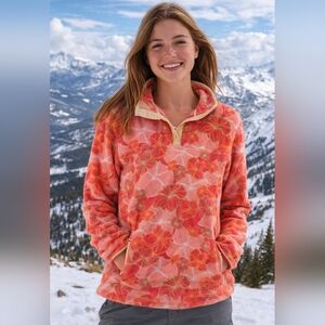 Vintage Floral Fleece Pullover in Pink and Orange